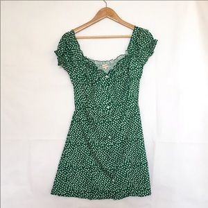 Green floral button up milkmaid dress summer